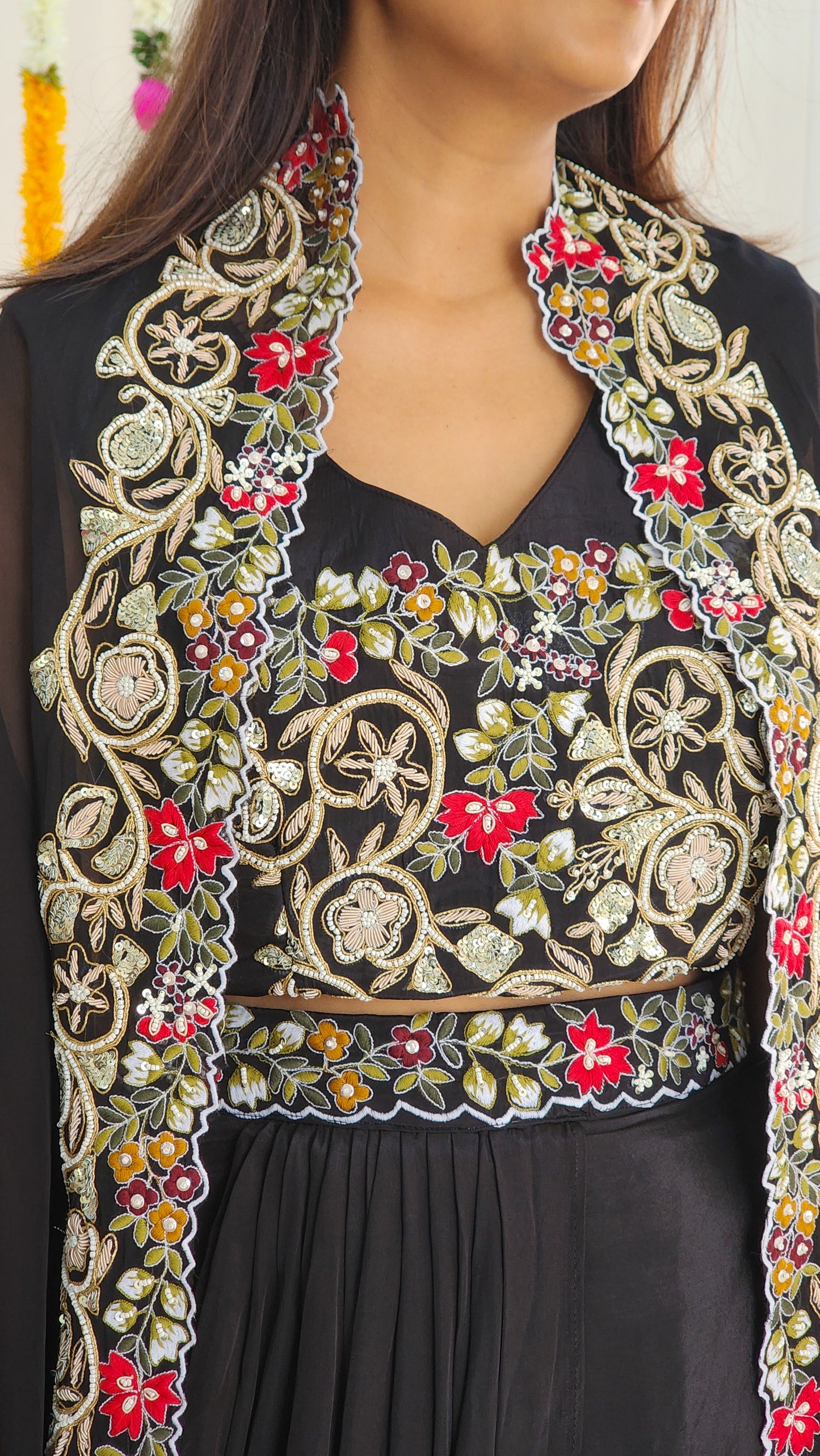 Black White Indowestern Set