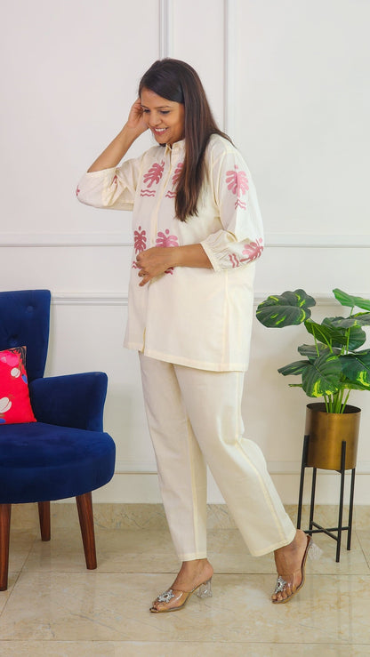 Palm Pink Embroidery Co Ord Set