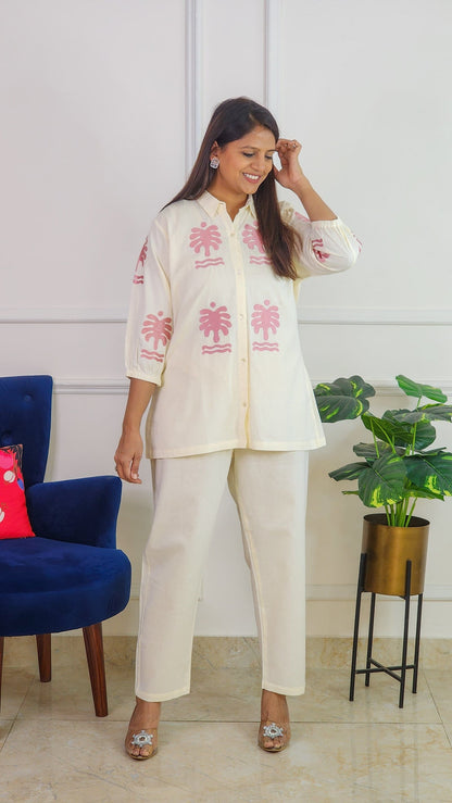 Palm Pink Embroidery Co Ord Set