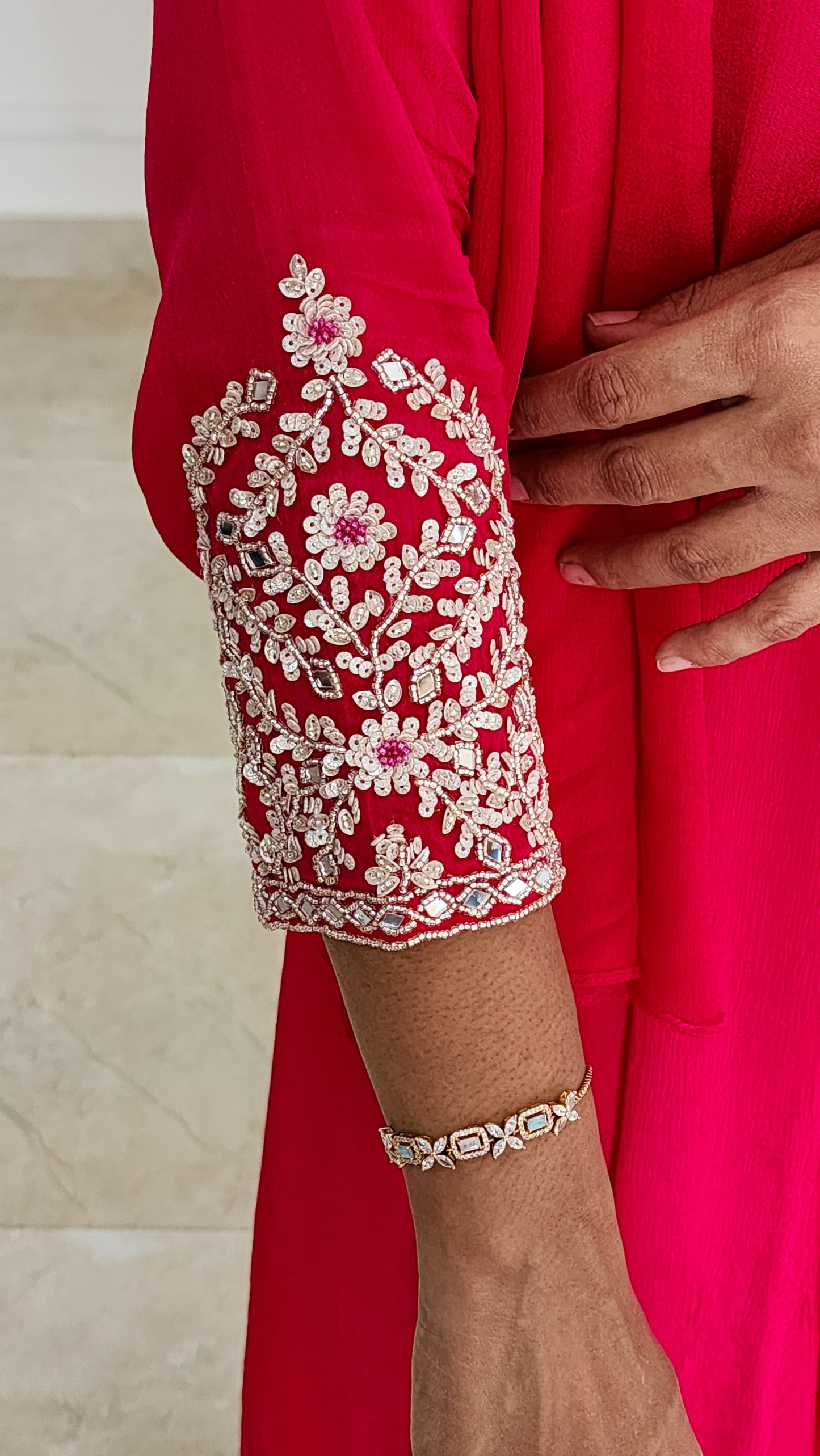 Rani Pink Chinnon Anarkali Set