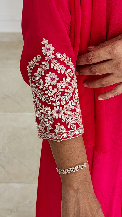 Rani Pink Chinnon Anarkali Set