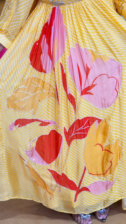 Yellow Leheriya Gown