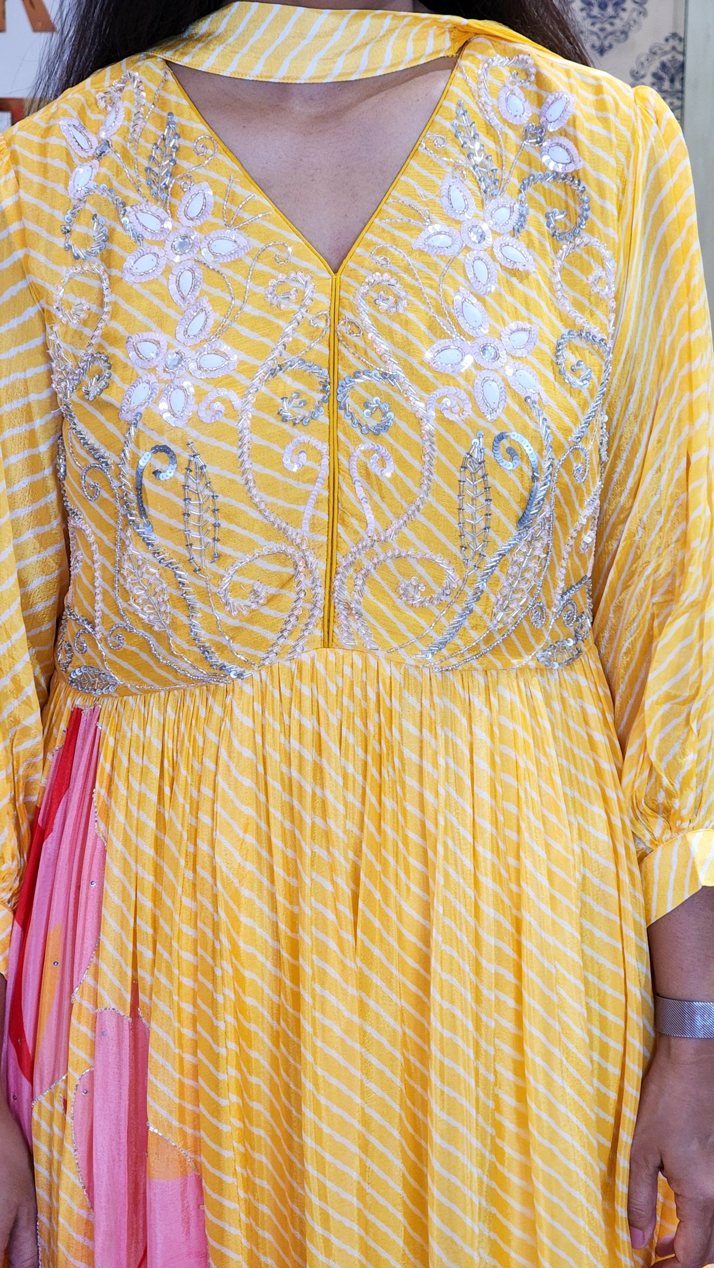 Yellow Leheriya Gown