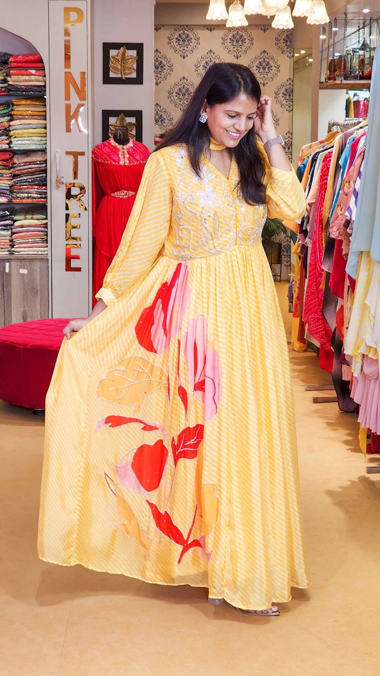 Yellow Leheriya Gown