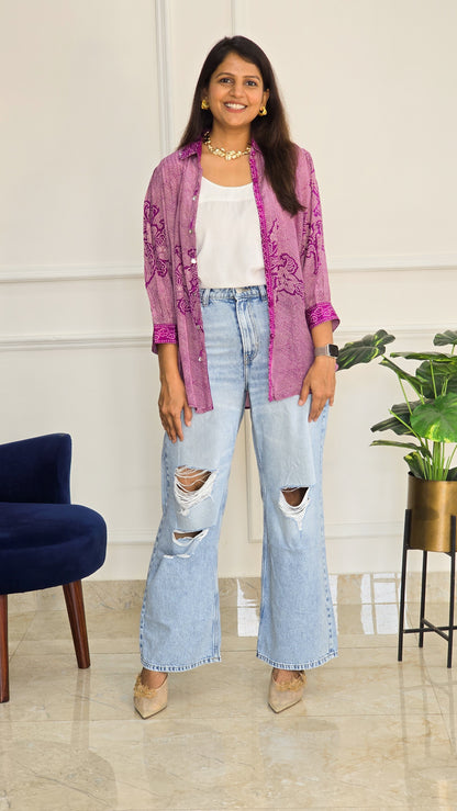 Purple Bandhej Crepe Shirt