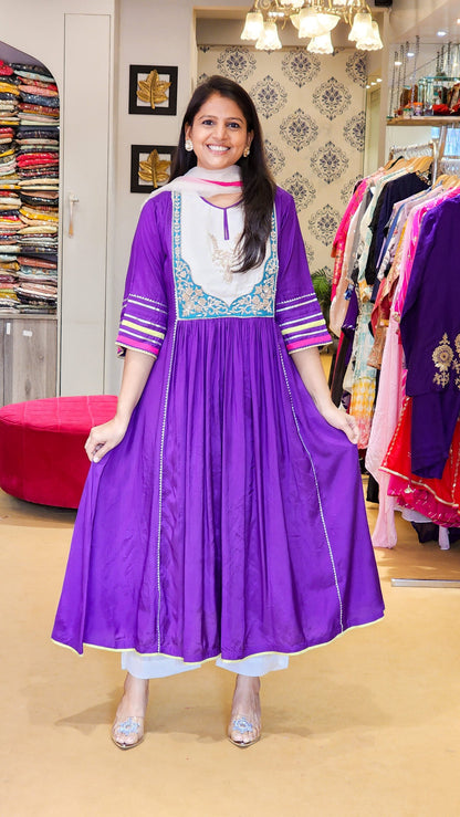 Jhilmil Purple Zardosi Hand work Detailing Flare Suit Set (F)