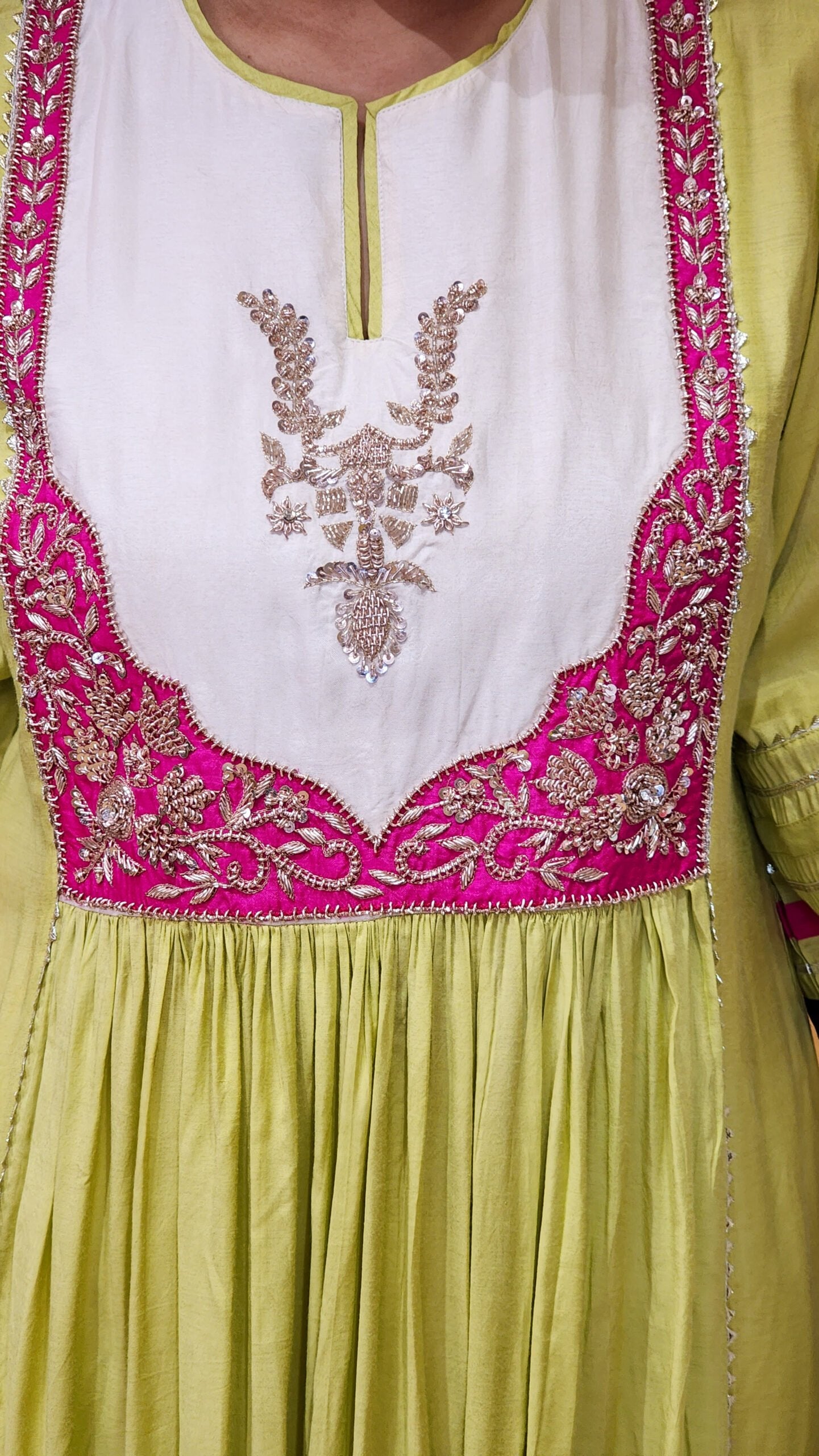 Jhilmil Green Zardosi Hand work Detailing Flare Suit Set