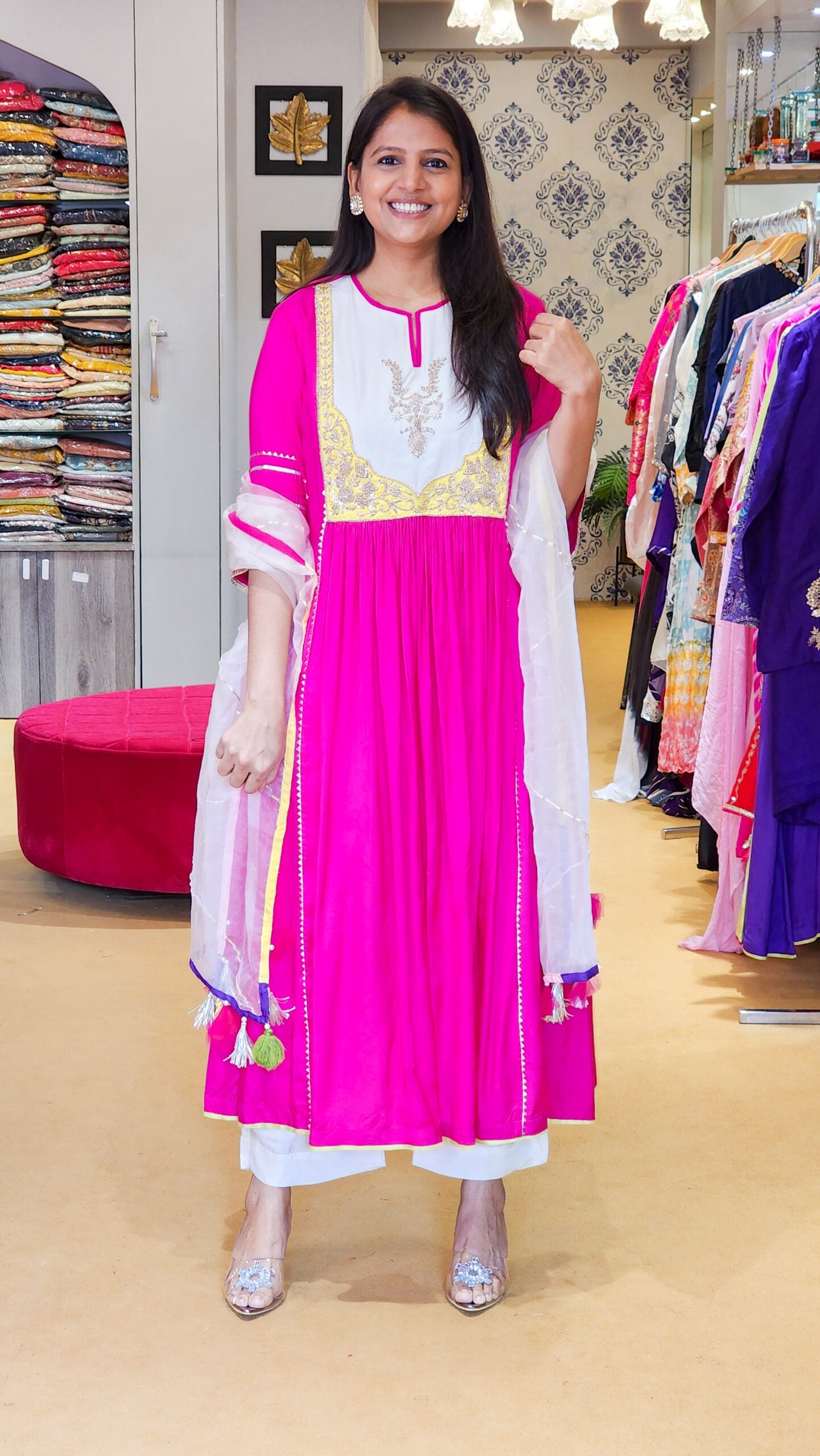 Jhilmil Rani Zardosi Hand work Detailing Flare Suit Set
