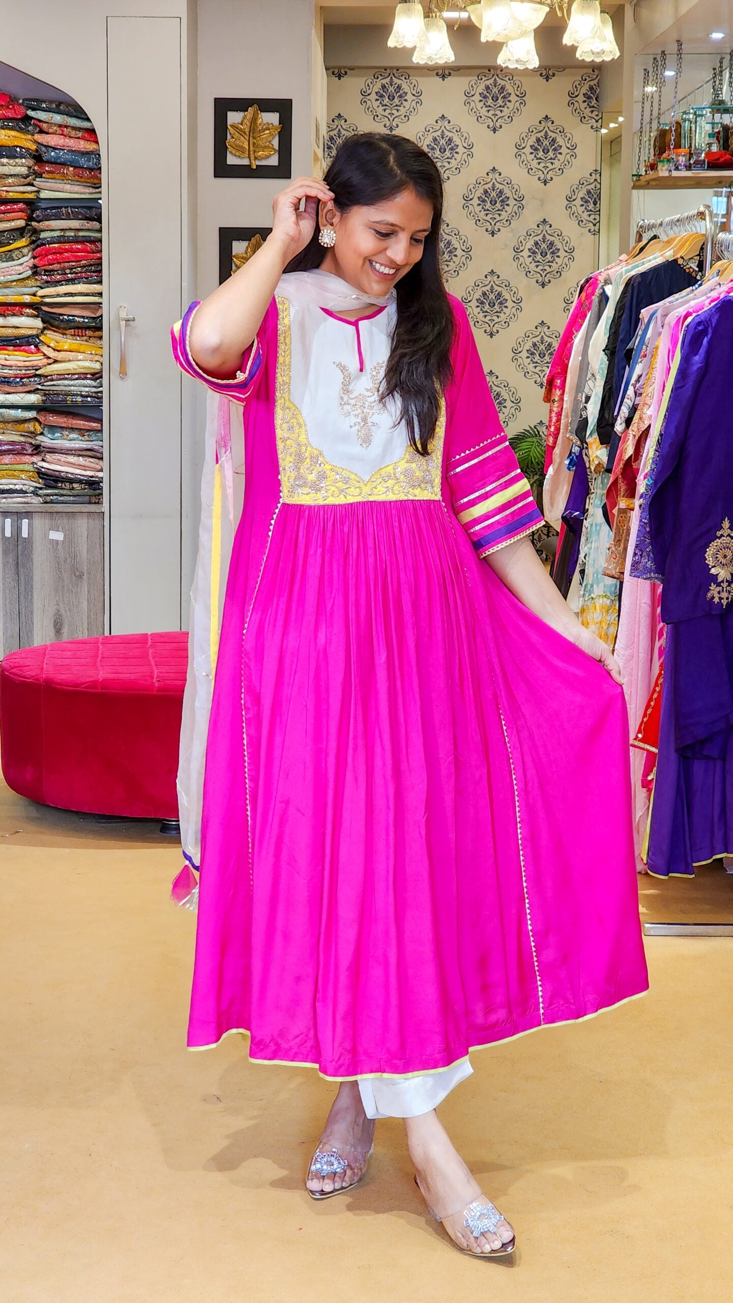 Jhilmil Rani Zardosi Hand work Detailing Flare Suit Set