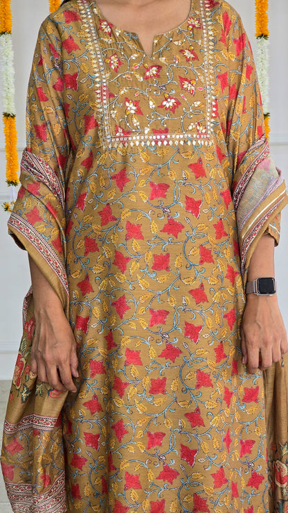 Mustard Yellow Kalamkari Chanderi suit set