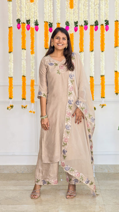 Golden Beige Applique Suit Set