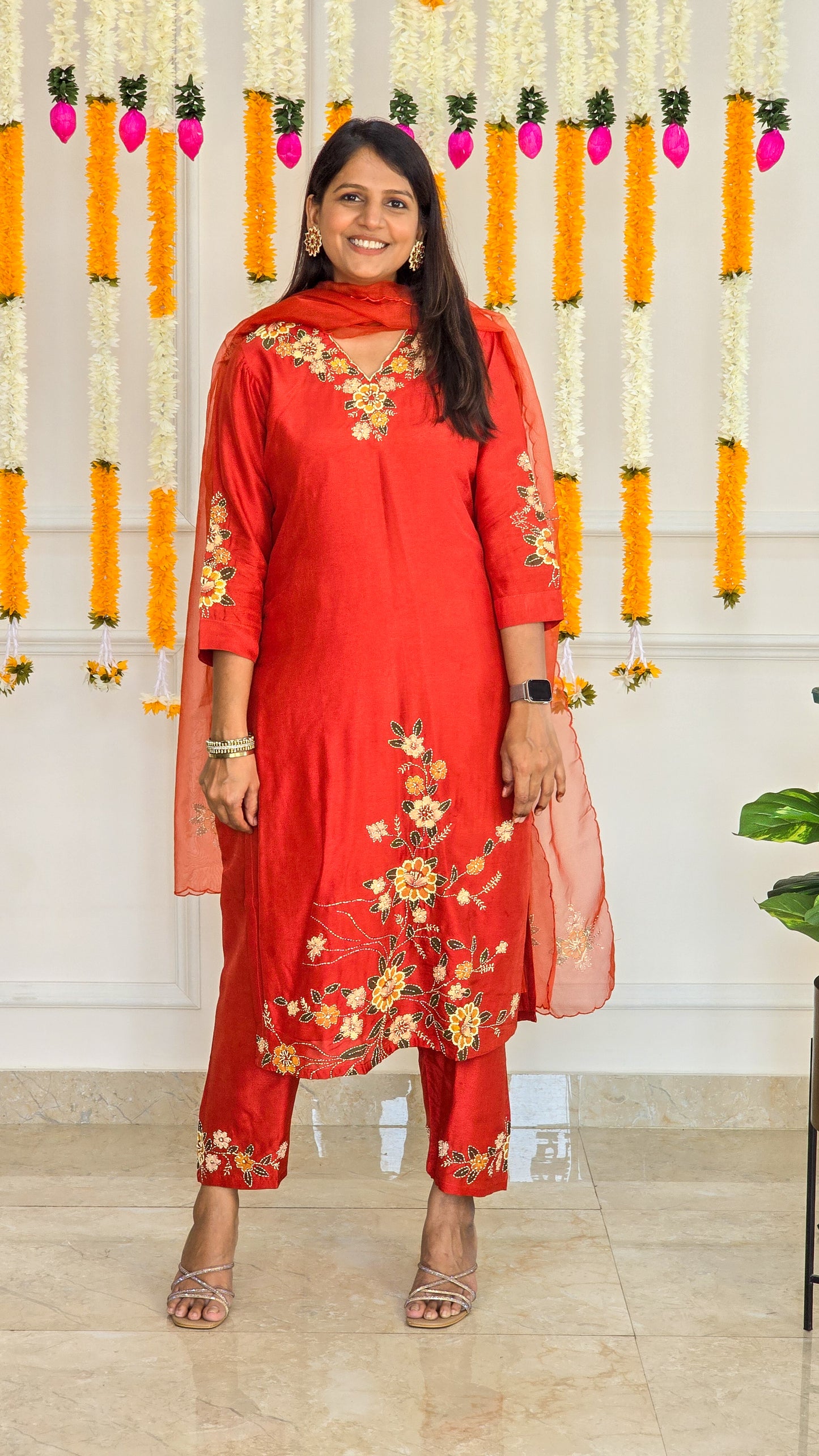 Orange Kantha Suit Set