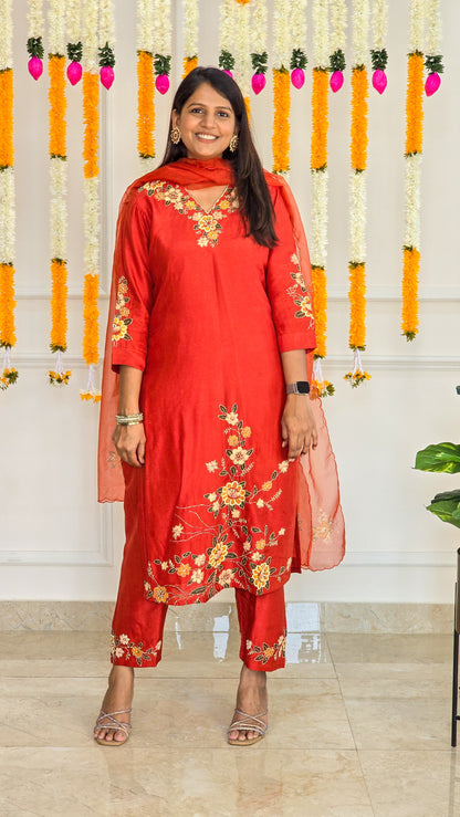Orange Kantha Suit Set