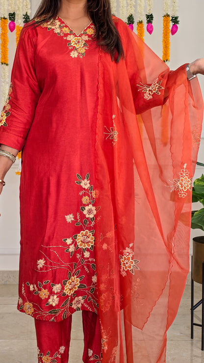 Orange Kantha Suit Set