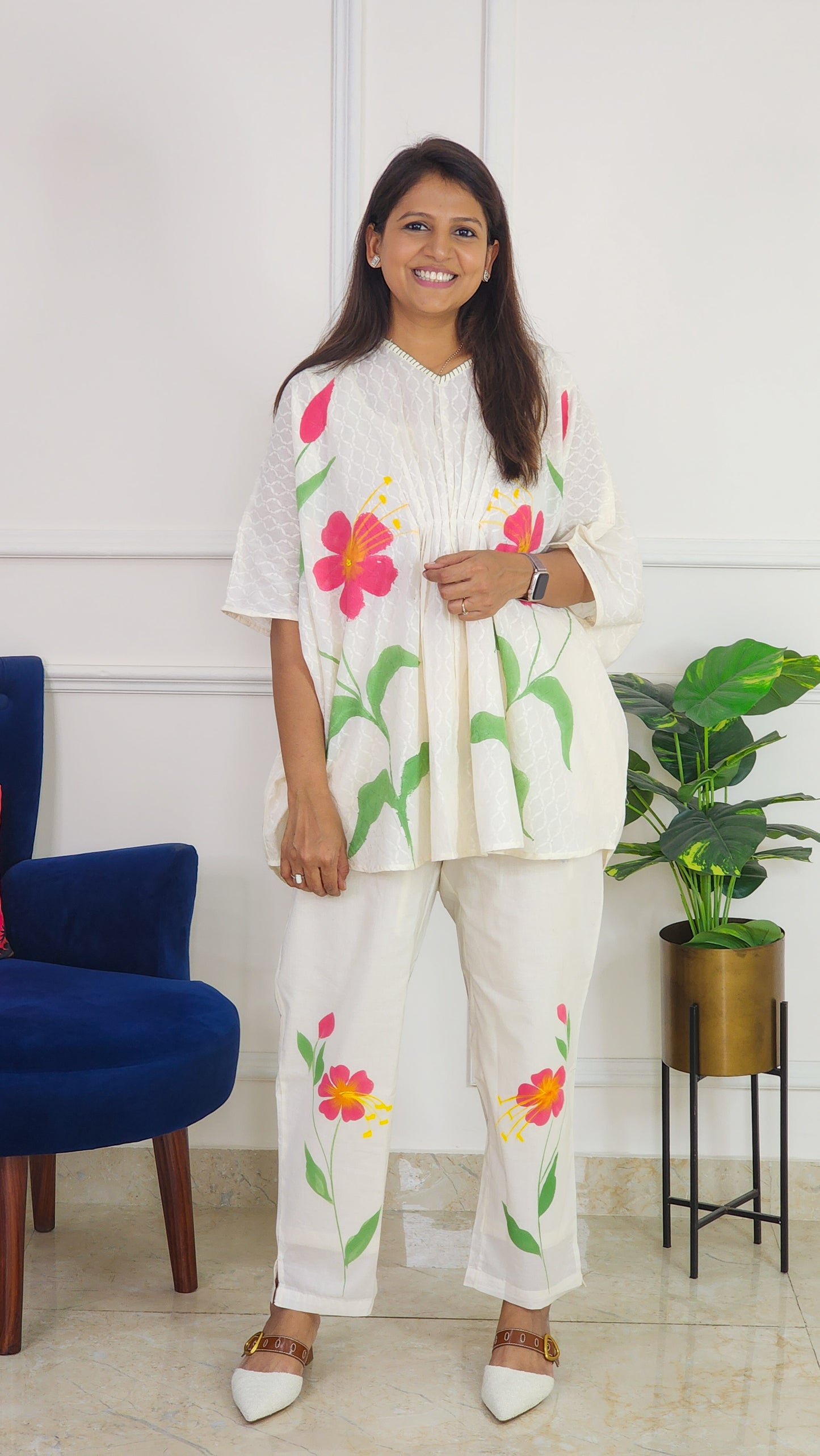 White Floral Kaftan Set