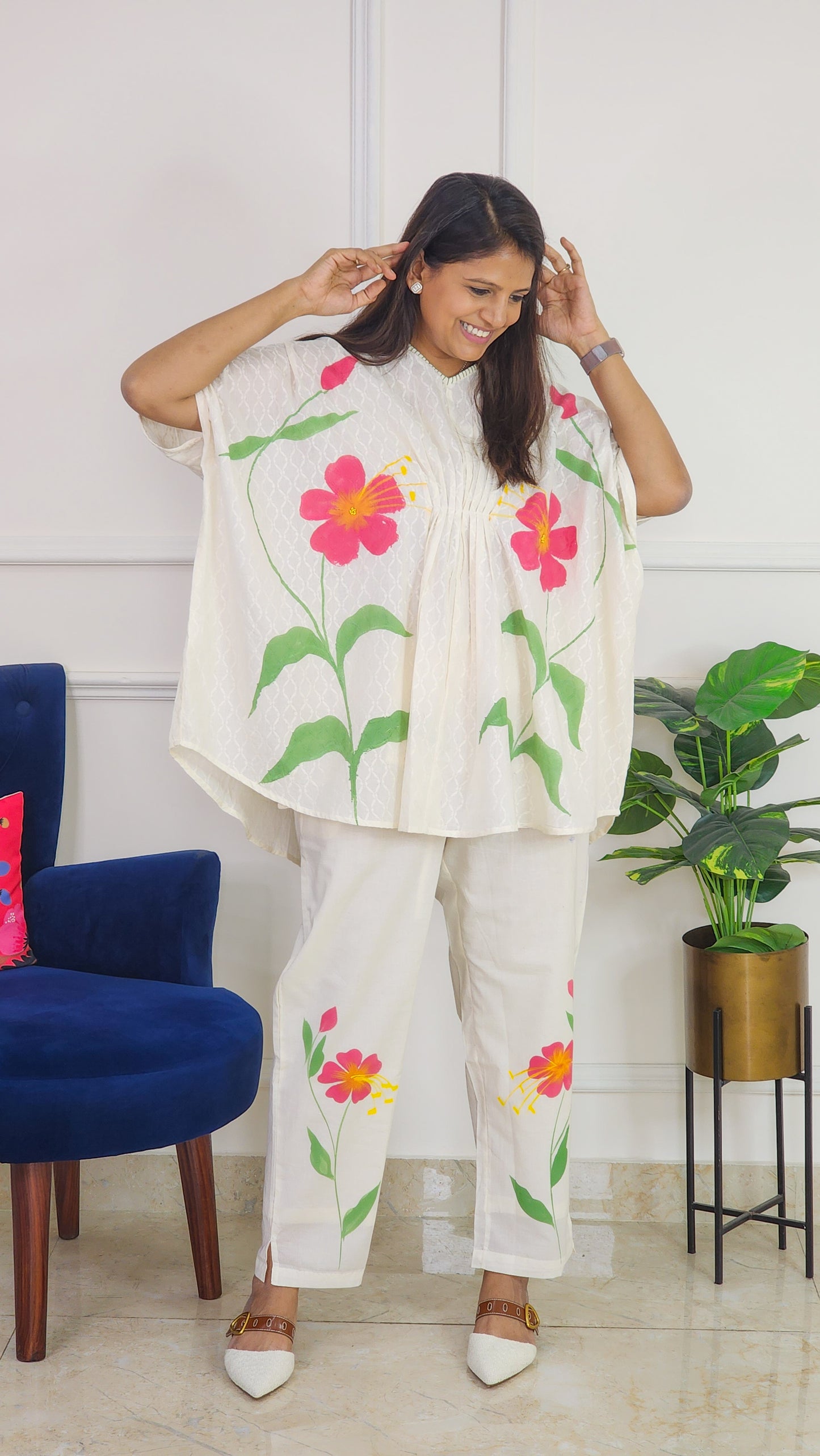 White Floral Kaftan Set