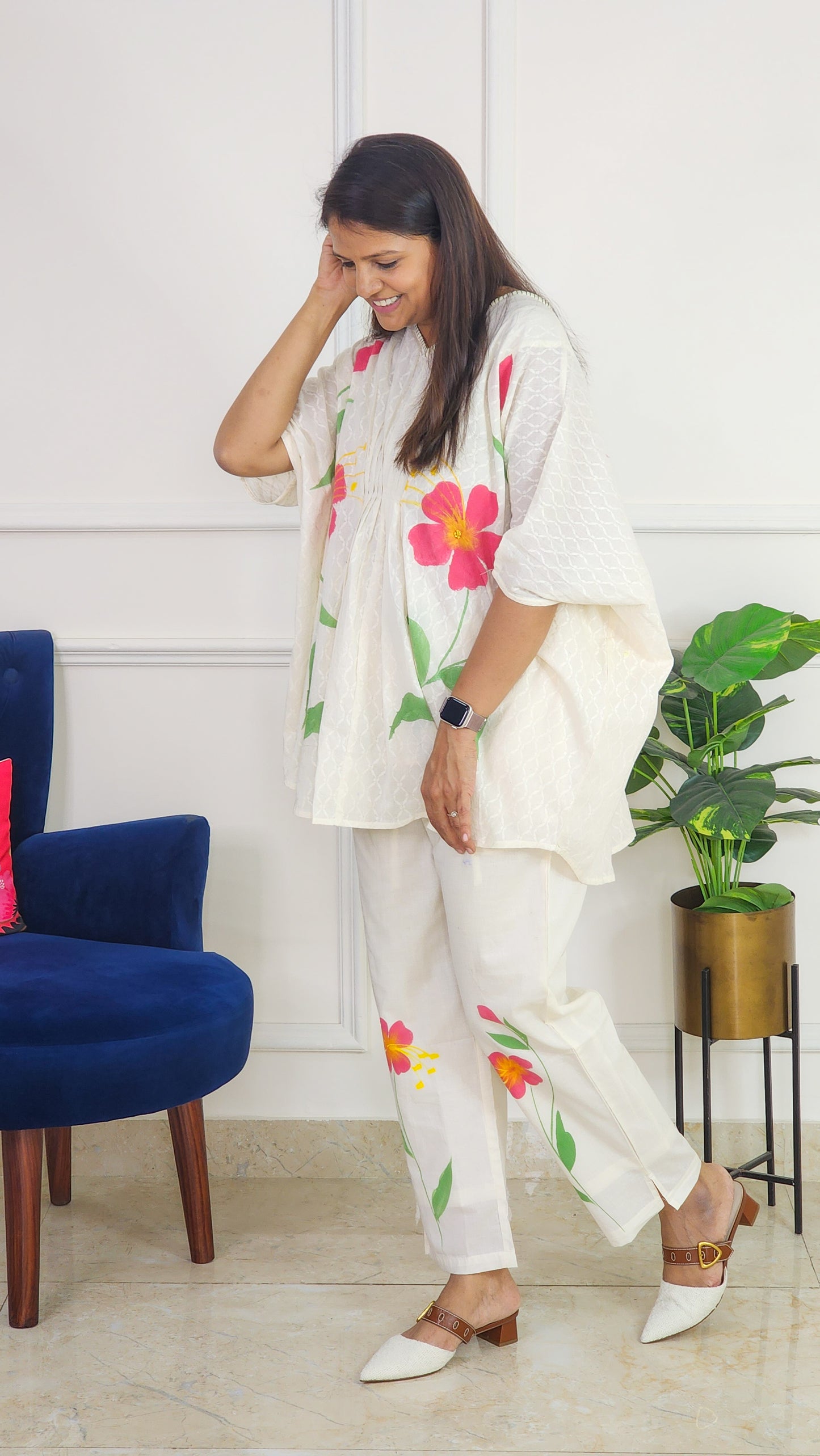 White Floral Kaftan Set