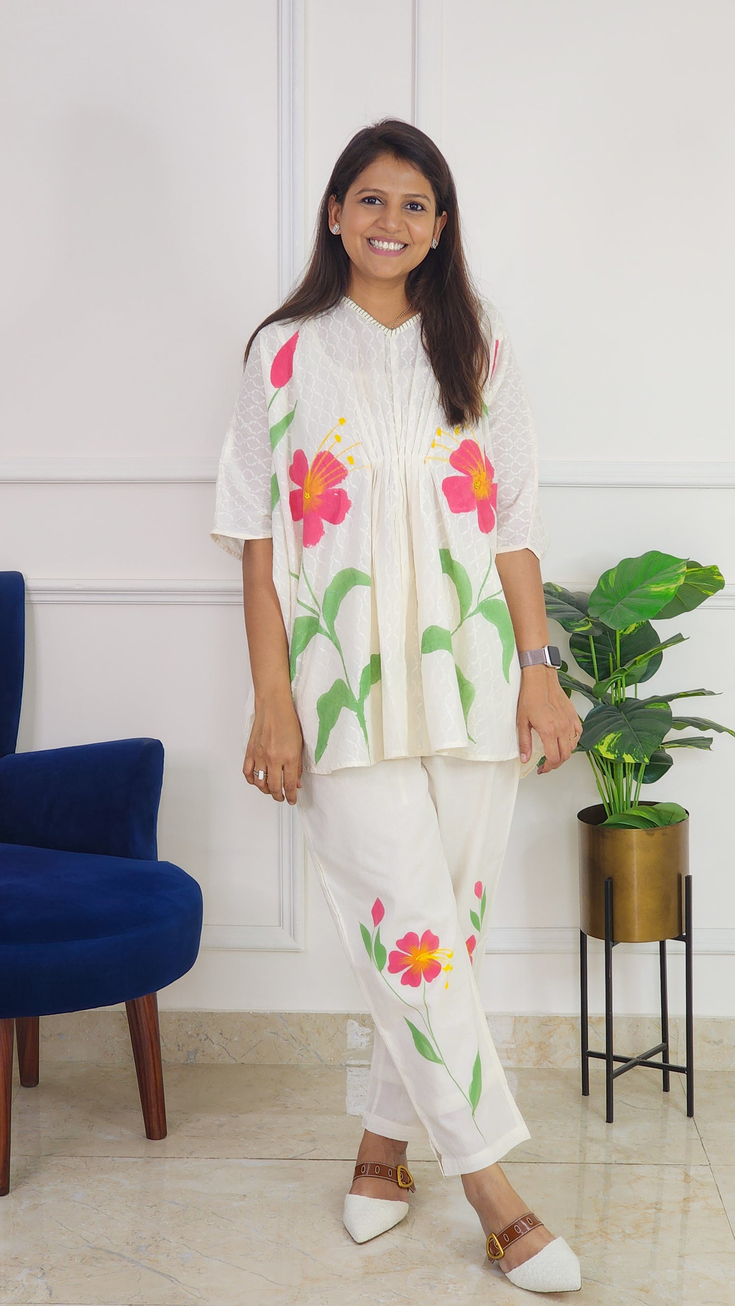 White Floral Kaftan Set
