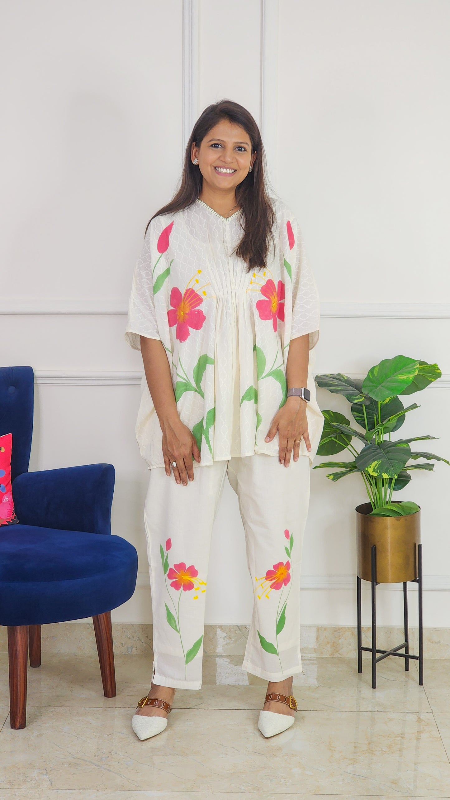 White Floral Kaftan Set
