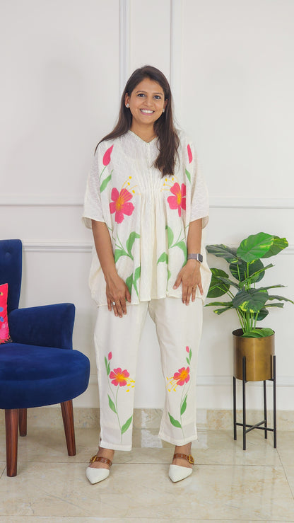 White Floral Kaftan Set