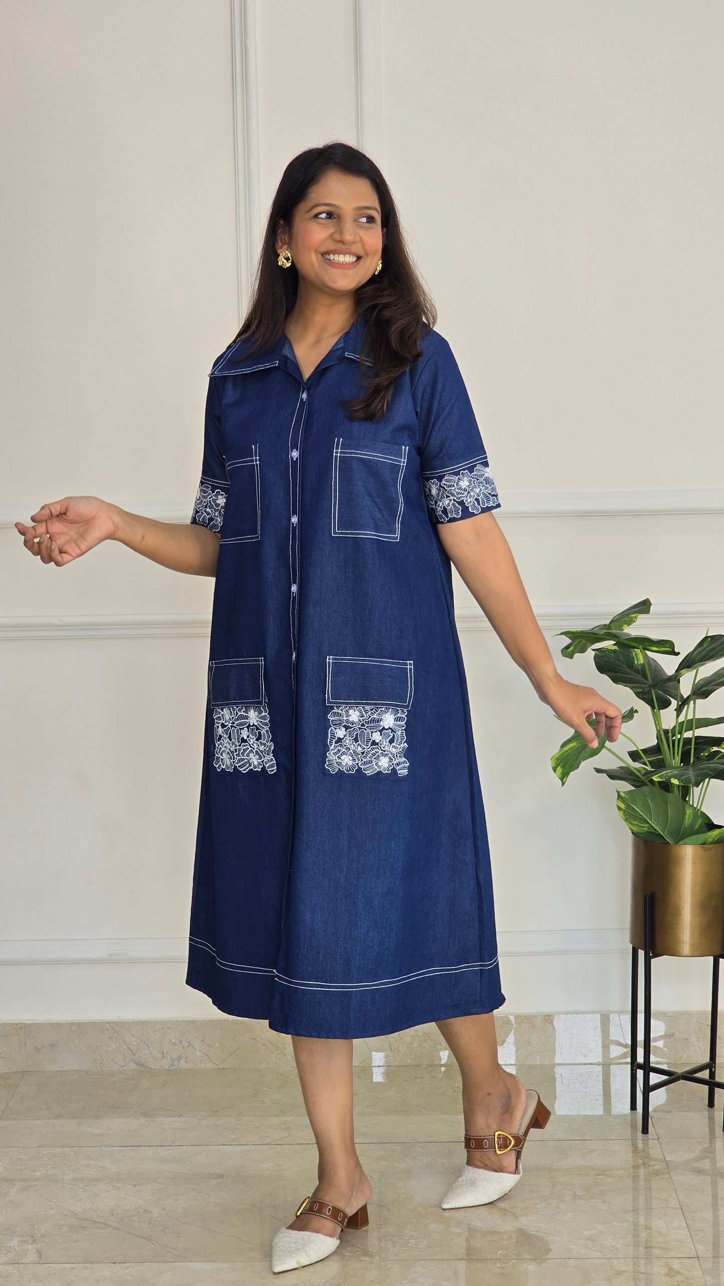 Denim Embroidered Tunic