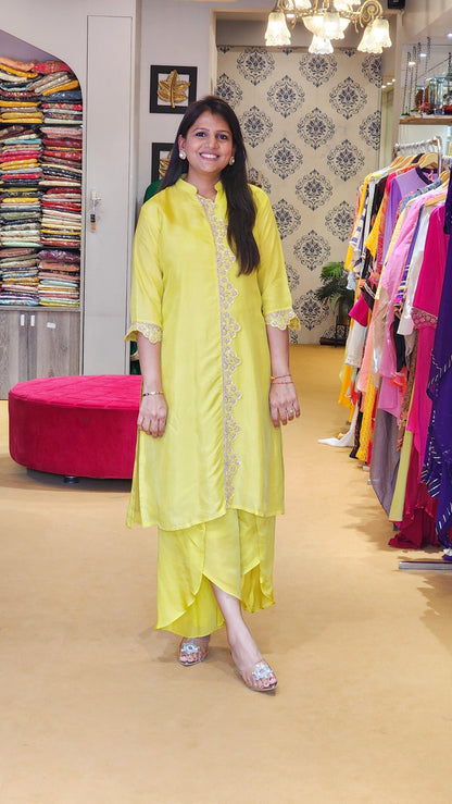 Neon Yellow Zardosi Scalap Plazzo Set