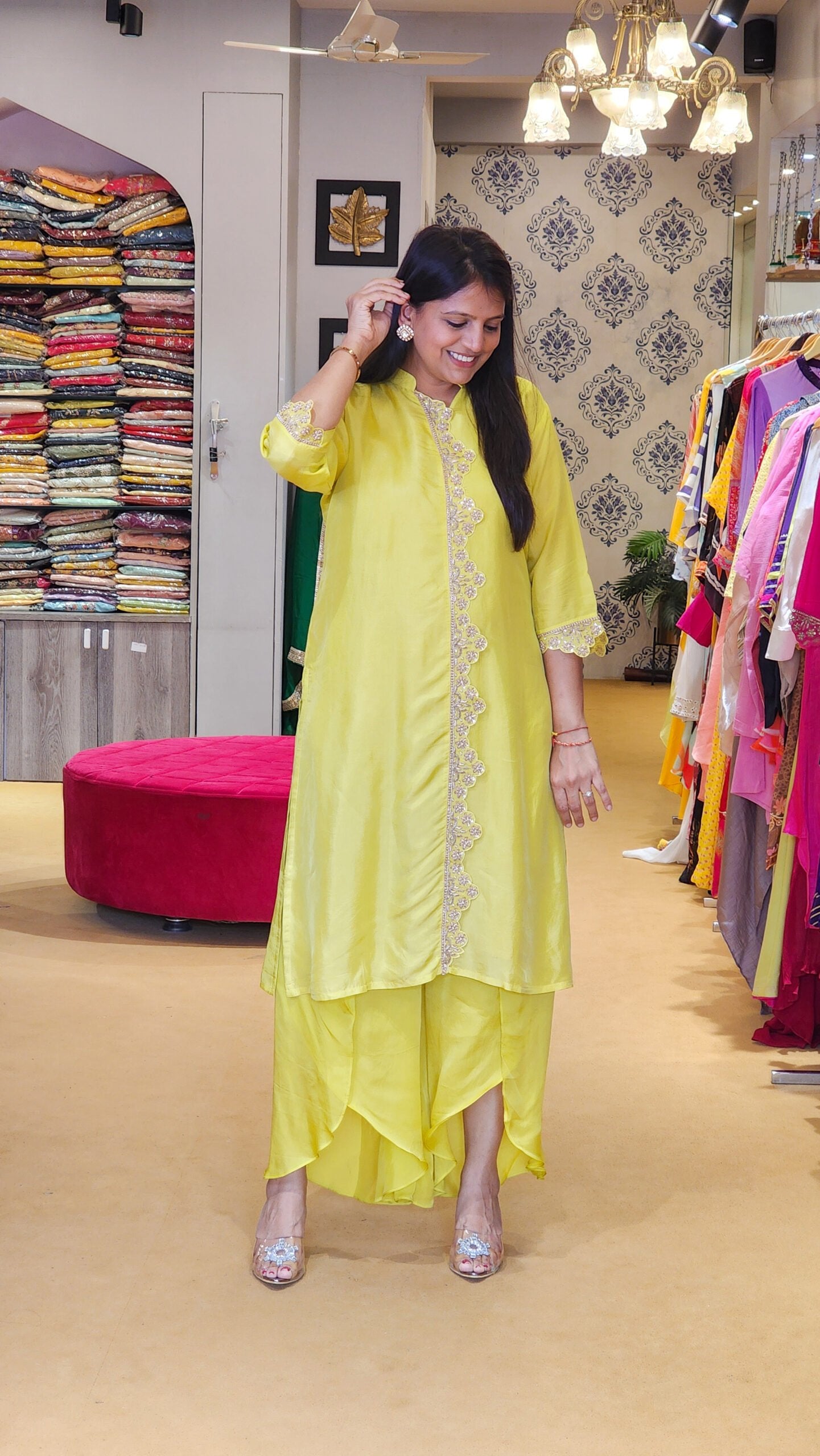 Neon Yellow Zardosi Scalap Plazzo Set