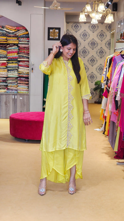 Neon Yellow Zardosi Scalap Plazzo Set