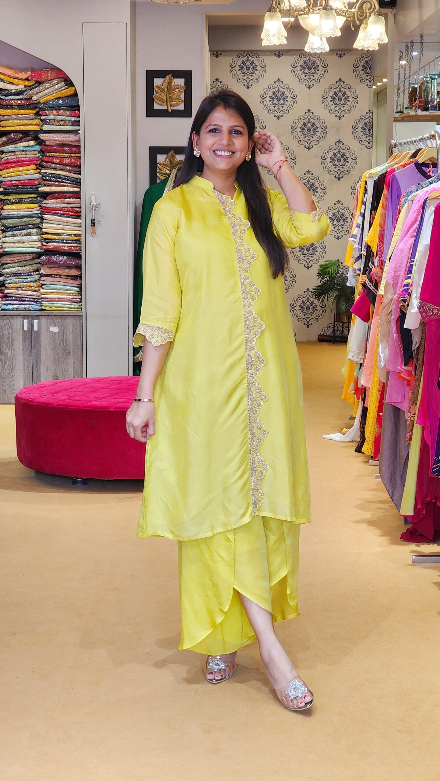 Neon Yellow Zardosi Scalap Plazzo Set