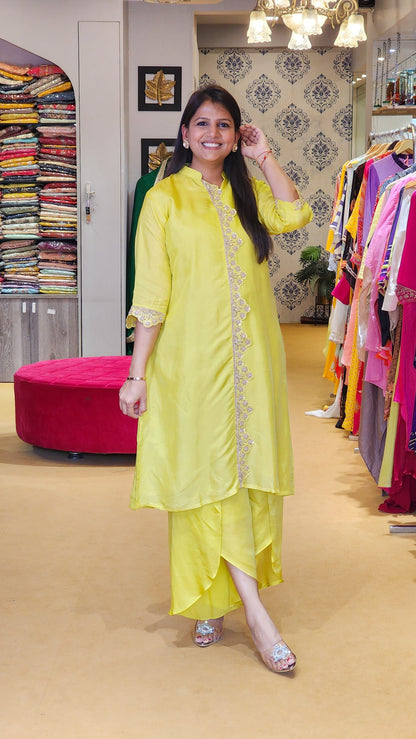 Neon Yellow Zardosi Scalap Plazzo Set