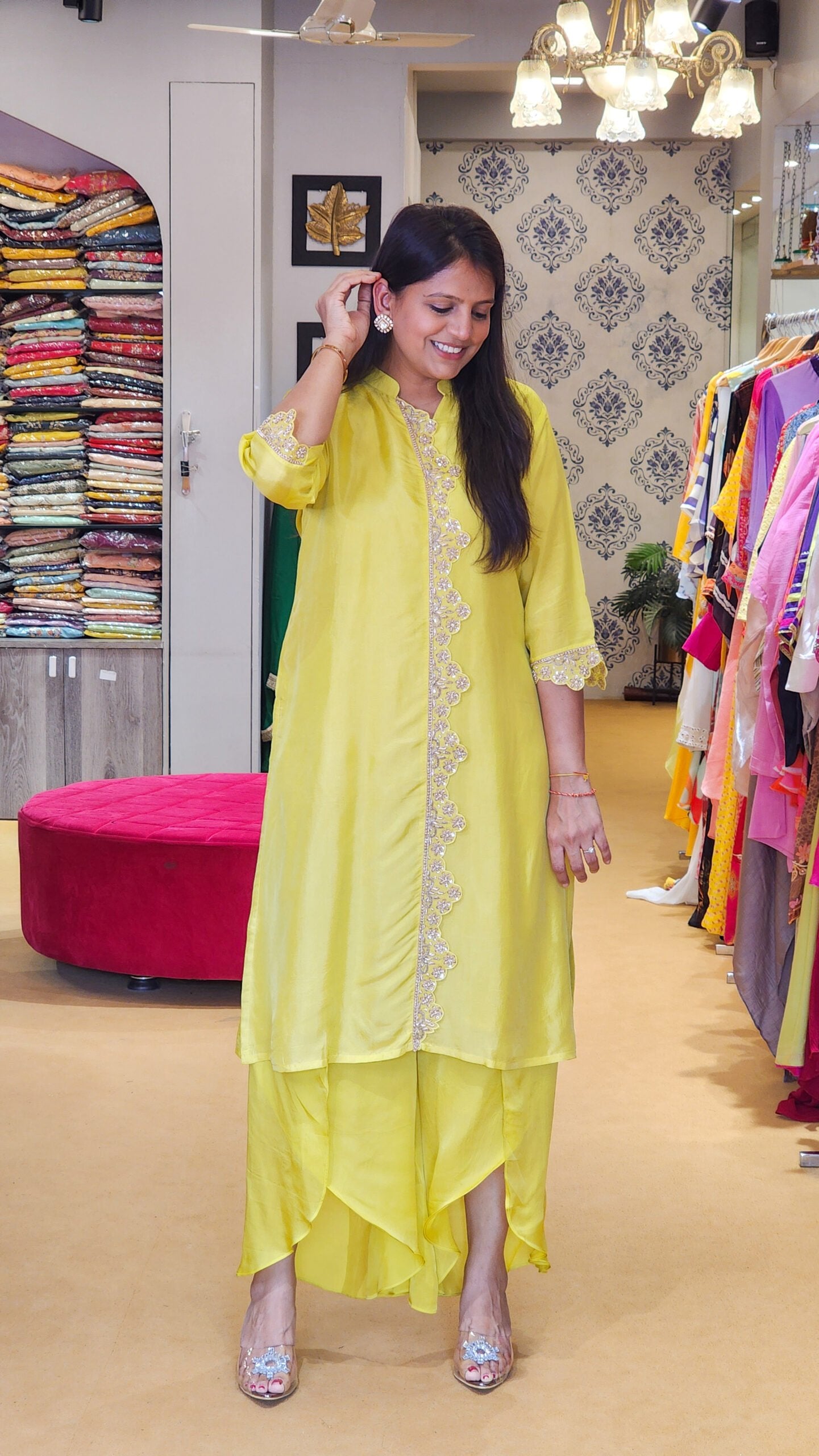 Neon Yellow Zardosi Scalap Plazzo Set