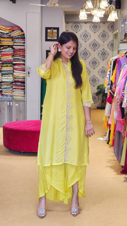 Neon Yellow Zardosi Scalap Plazzo Set