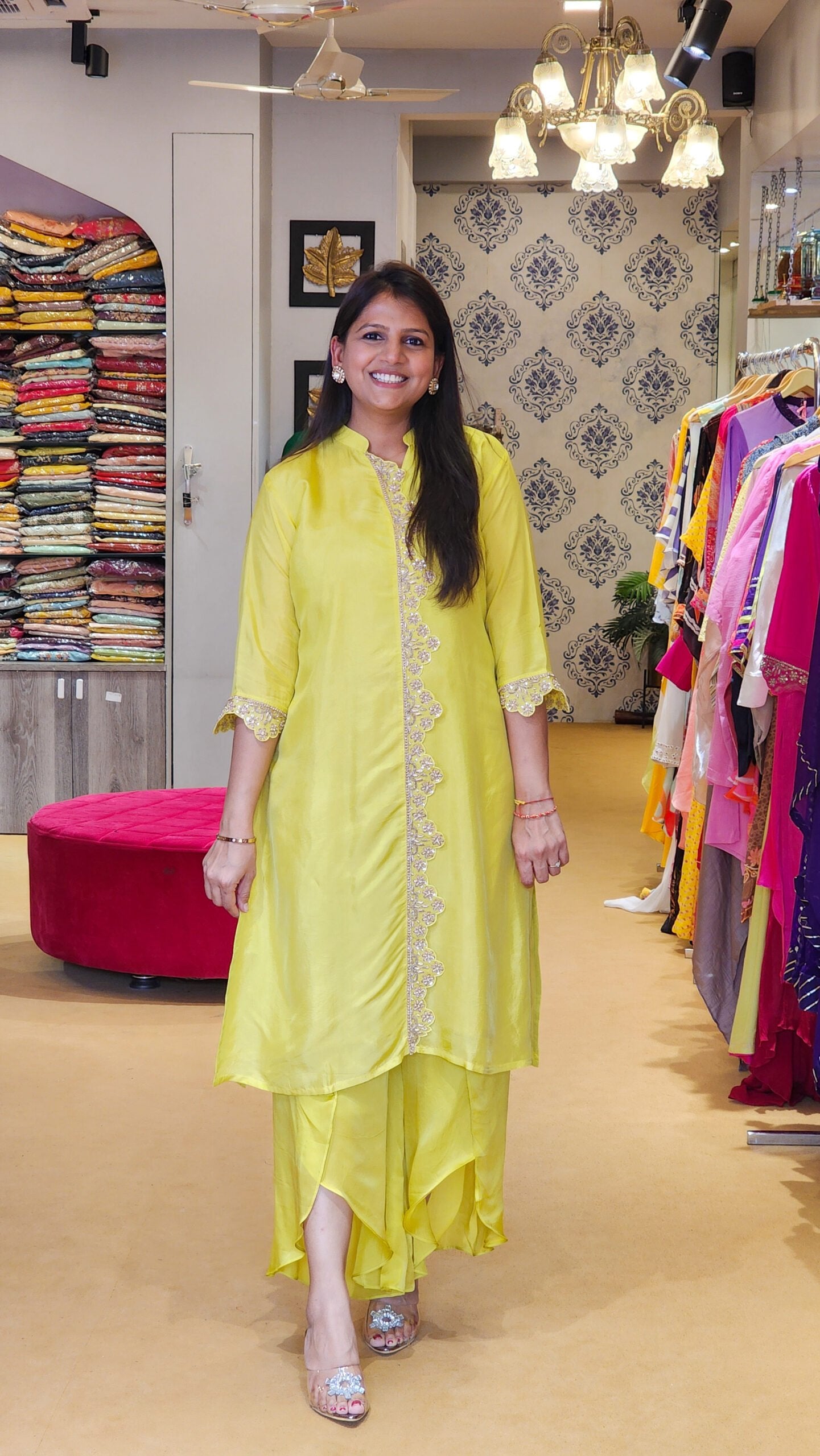 Neon Yellow Zardosi Scalap Plazzo Set