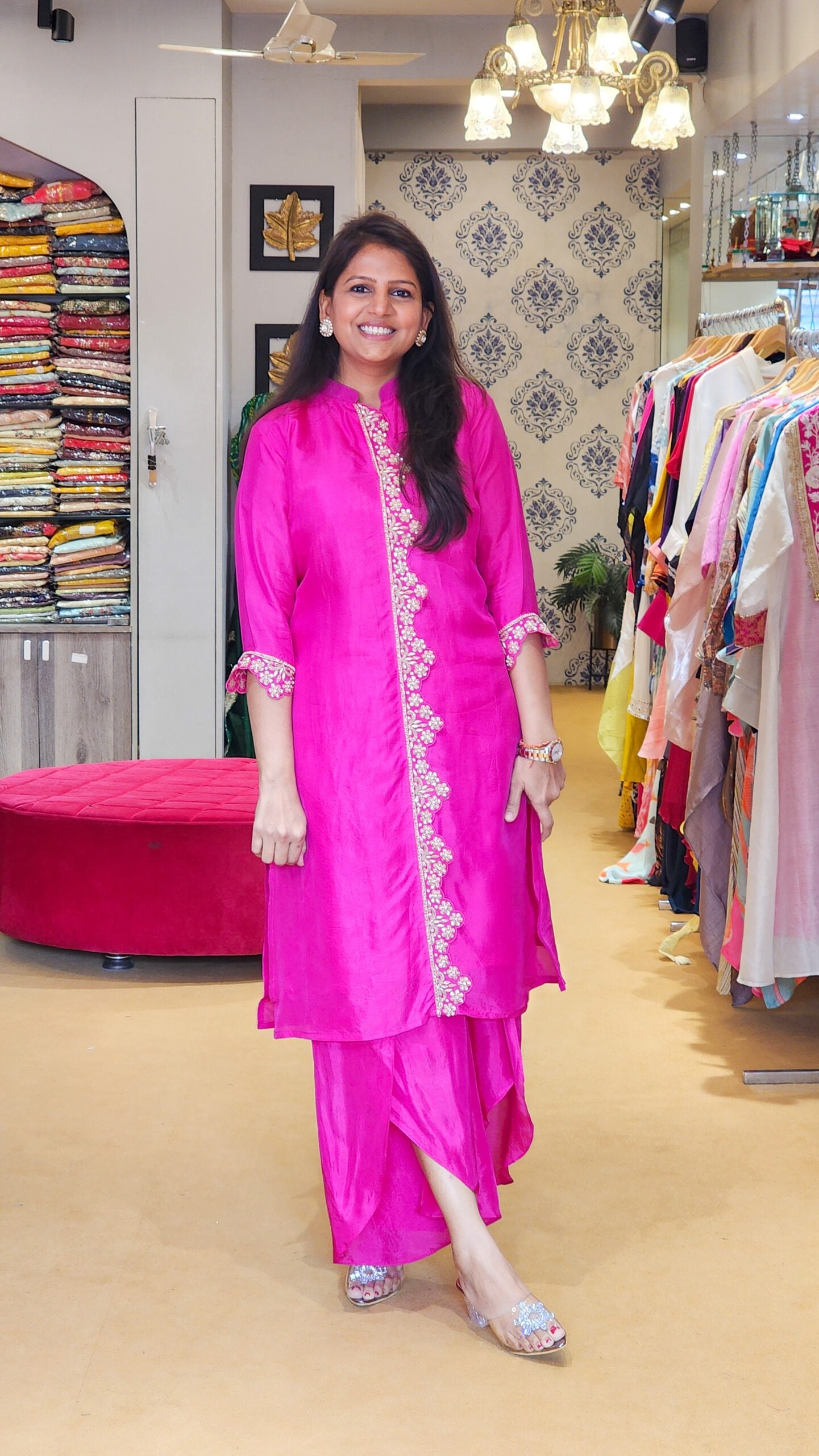 Hot Pink Zardosi Scalap Plazzo Set