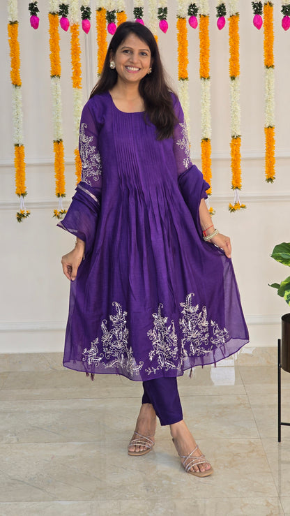 Purple Mul Chanderi Suit Set