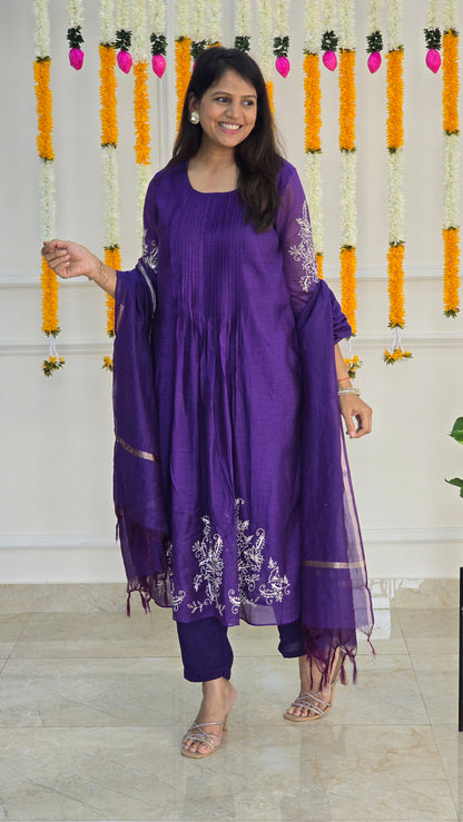 Purple Mul Chanderi Suit Set