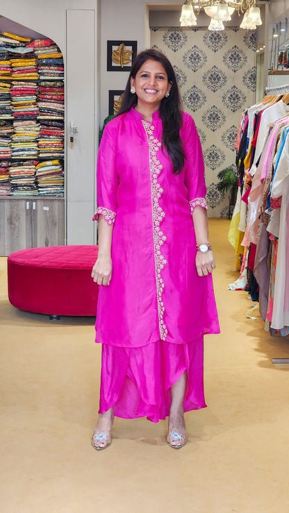 Hot Pink Zardosi Scalap Plazzo Set