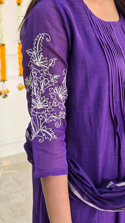 Purple Mul Chanderi Suit Set