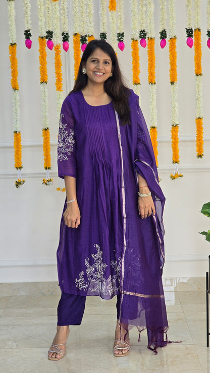 Purple Mul Chanderi Suit Set