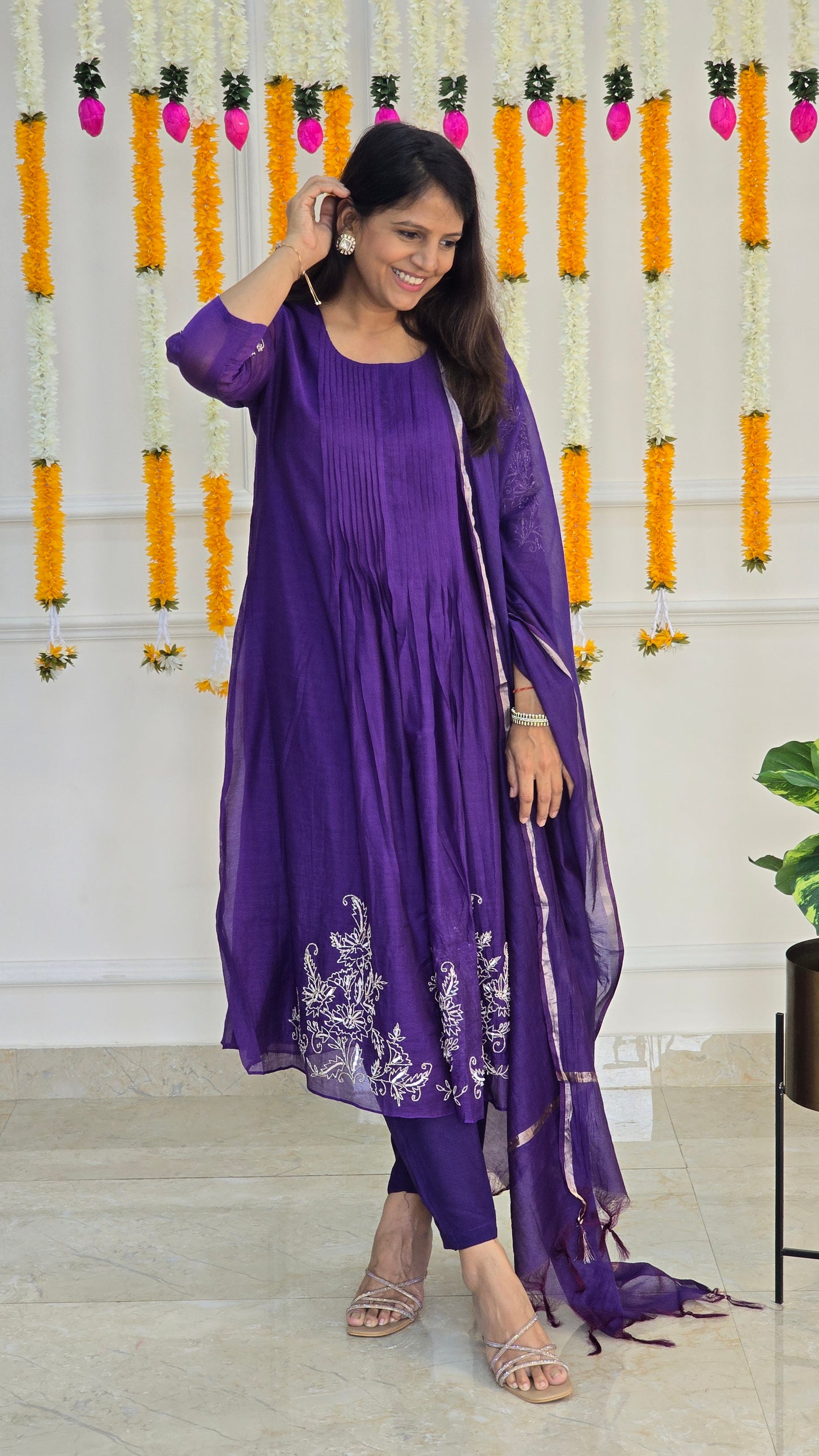 Purple Mul Chanderi Suit Set