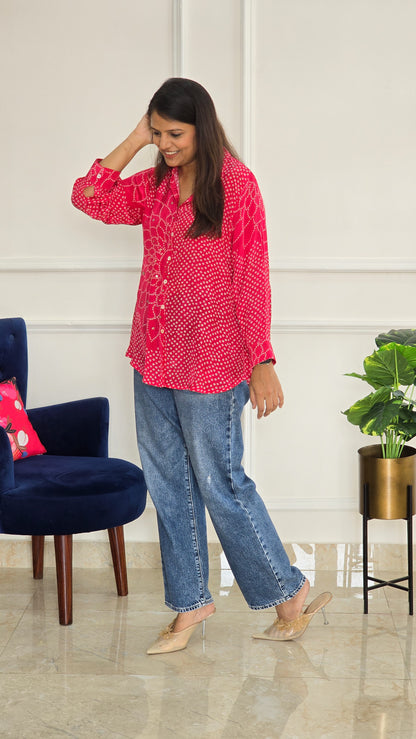 Crimson Red Bandhej Shirt