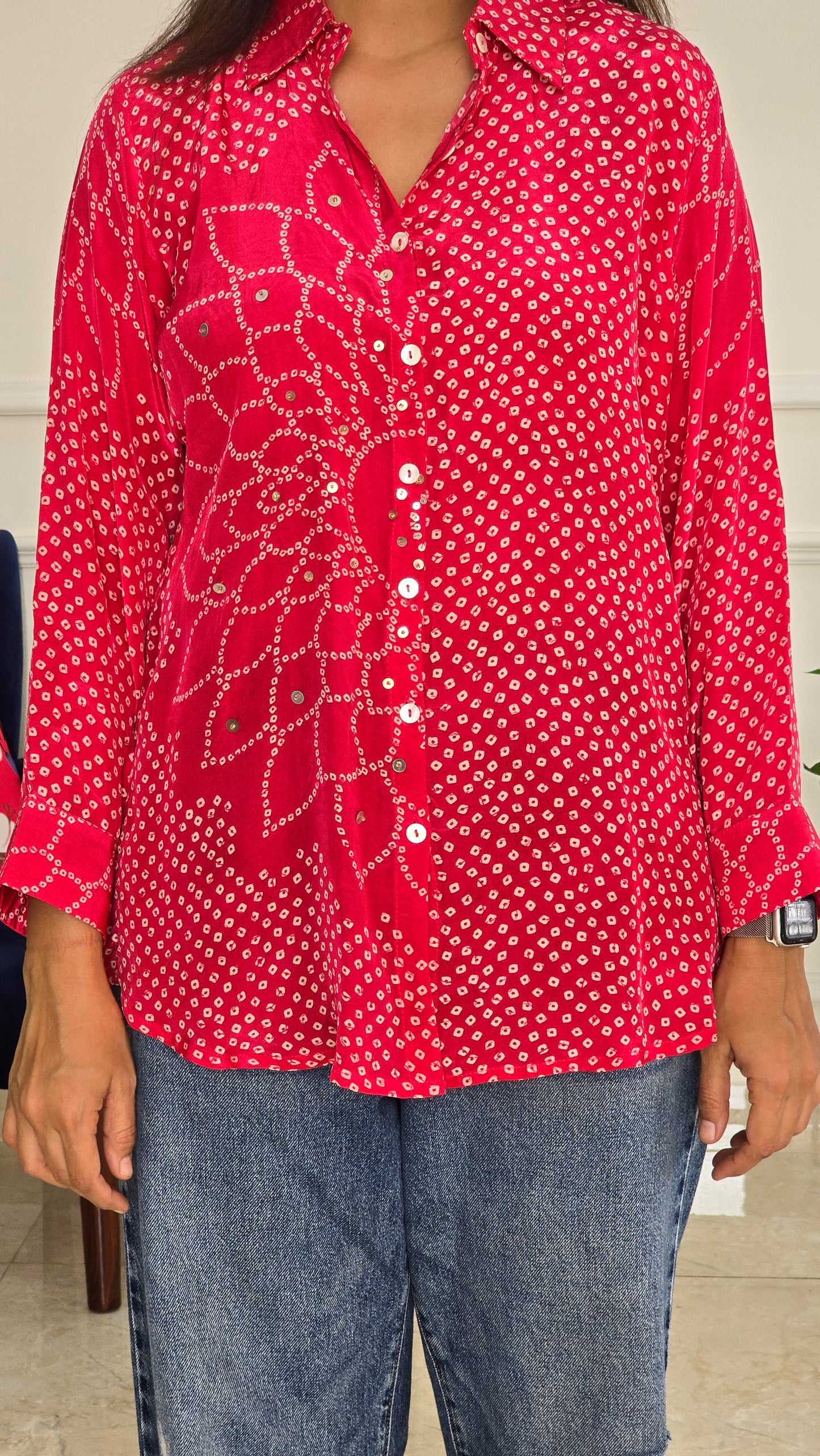 Crimson Red Bandhej Shirt