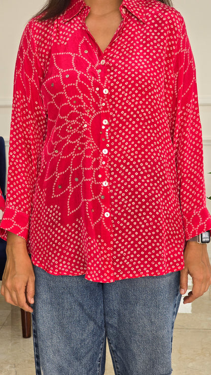 Crimson Red Bandhej Shirt