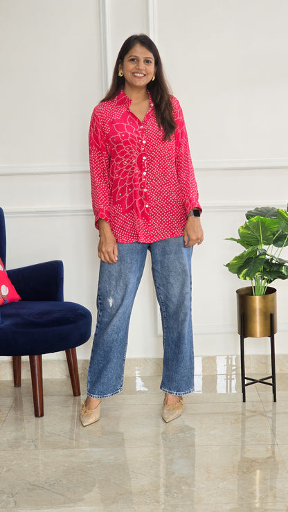 Crimson Red Bandhej Shirt