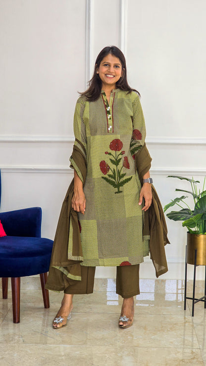 Brown Ghingam Kurta Set