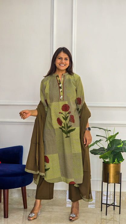 Brown Ghingam Kurta Set