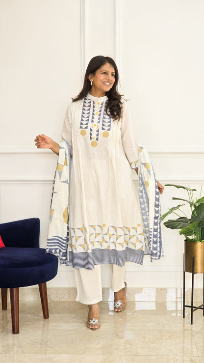 White Geometric Suit Set