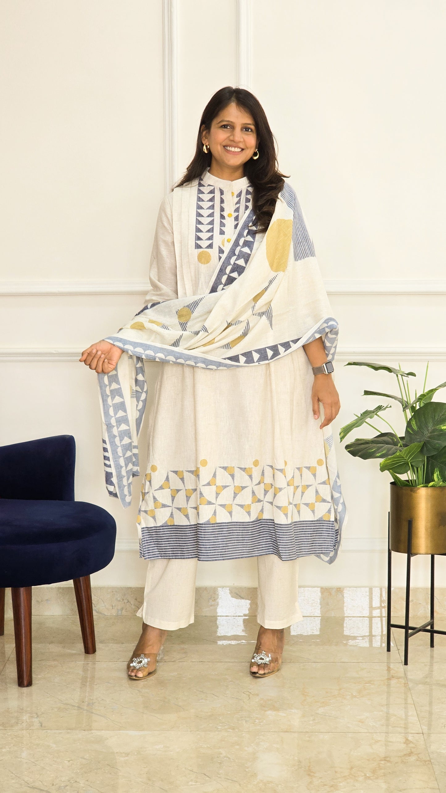 White Geometric Suit Set