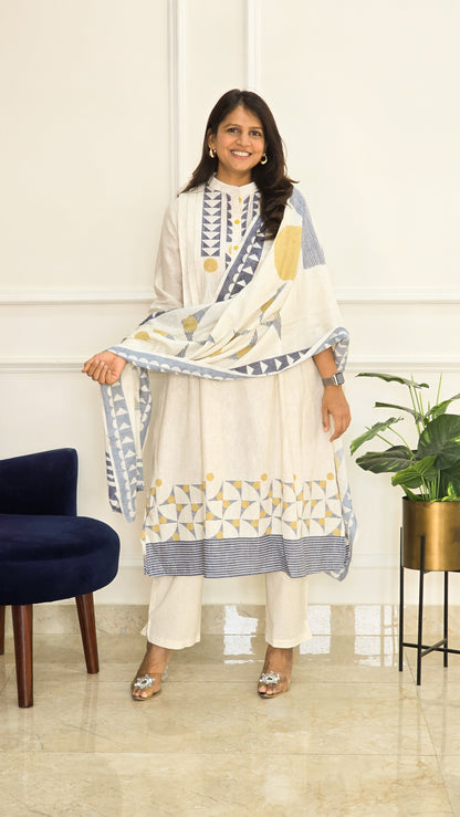White Geometric Suit Set