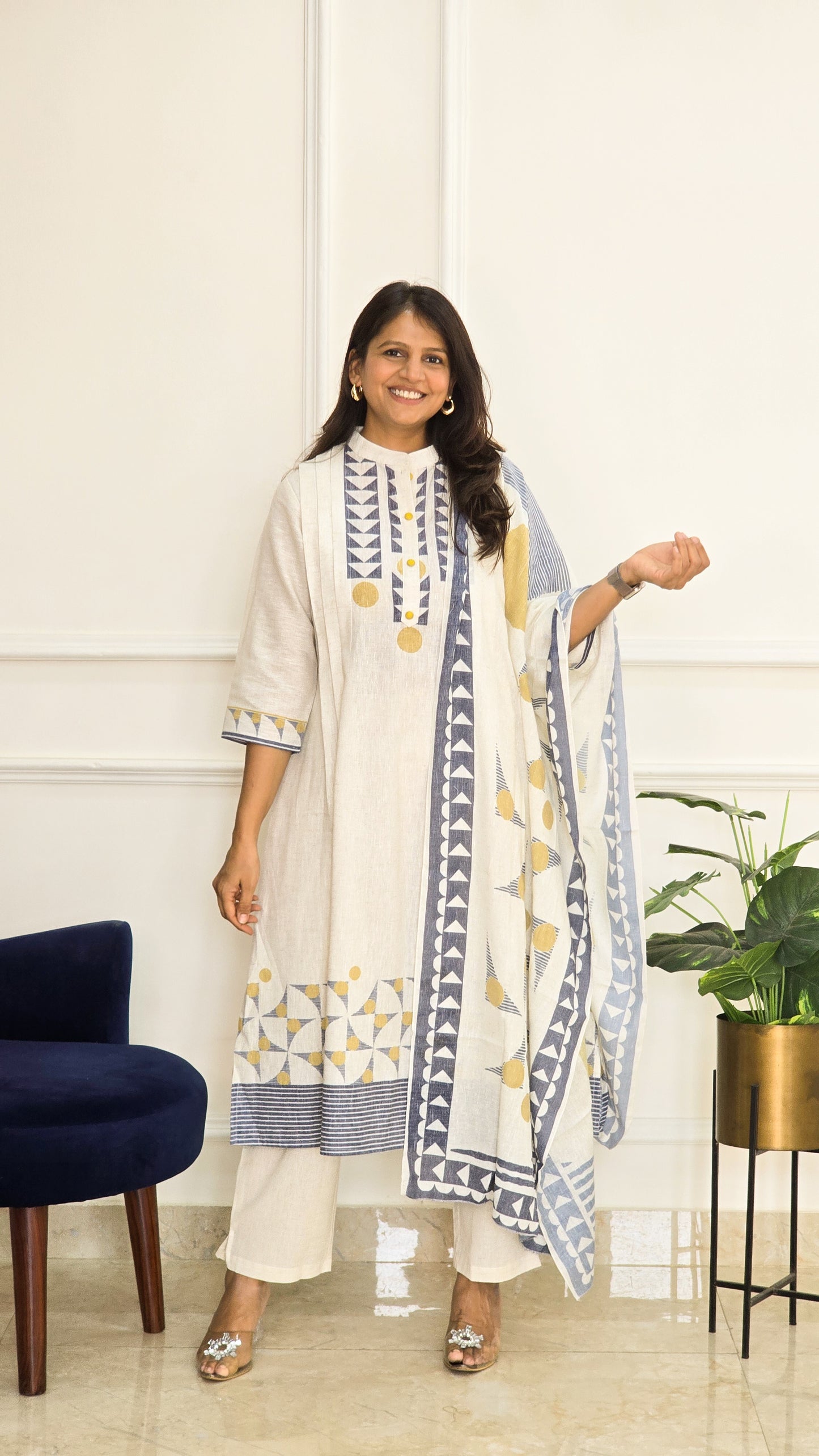 White Geometric Suit Set